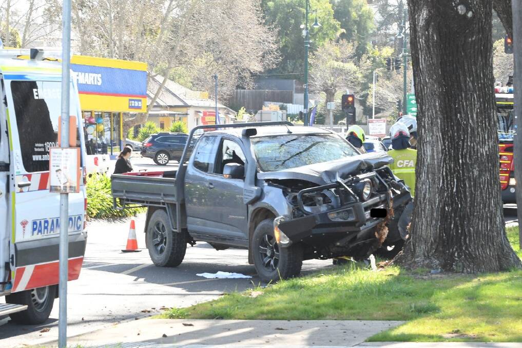 Crash in Myrtle Street, Bendigo. Picture: NONI HYETT