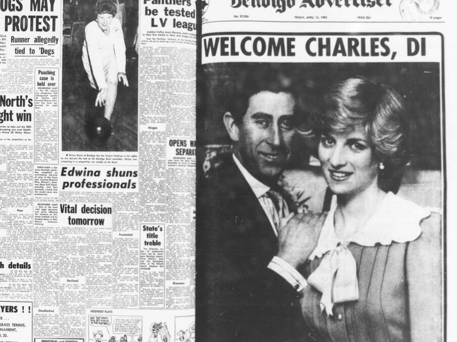 NEWLYWEDS: A photo of Prince Charles and Princess Diana on the cover of the Bendigo Advertiser during their 1983 visit. Picture: SUPPLIED 