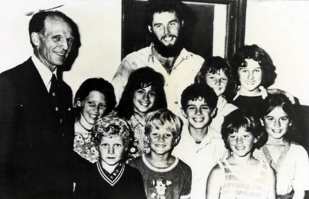 Rob Hunter and the nine students who went through the kidnapping ordeal. Picture: SUPPLIED 