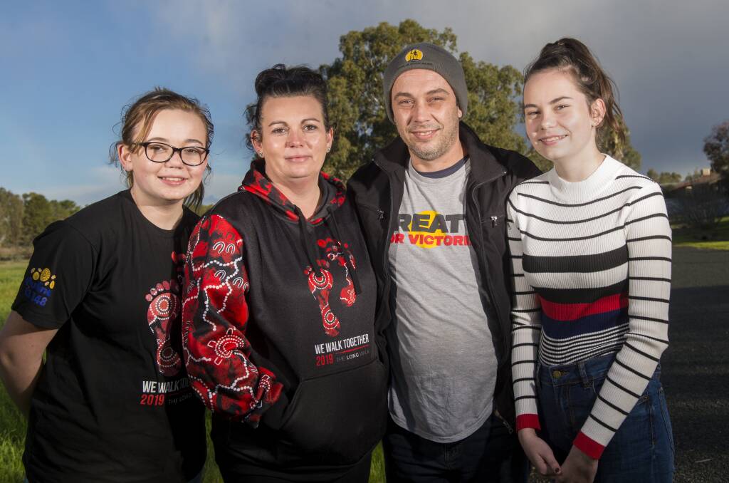 First Peoples' Assembly of Victoria candidate Nicholas Stewart with wife Cristie and daughters Zarli and Betheny. Picture: DARREN HOWE