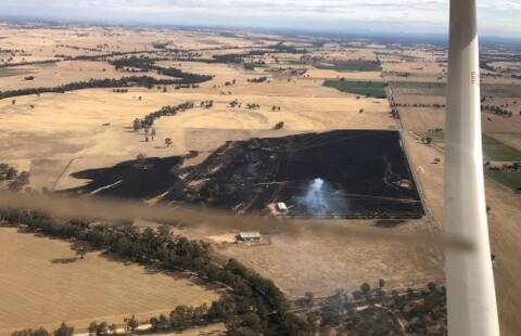 FROM THE AIR: The fire off Elmore-Barnadown Road near Lanmore Road in Goornong on Friday at 5pm. Picture: Tim Dube