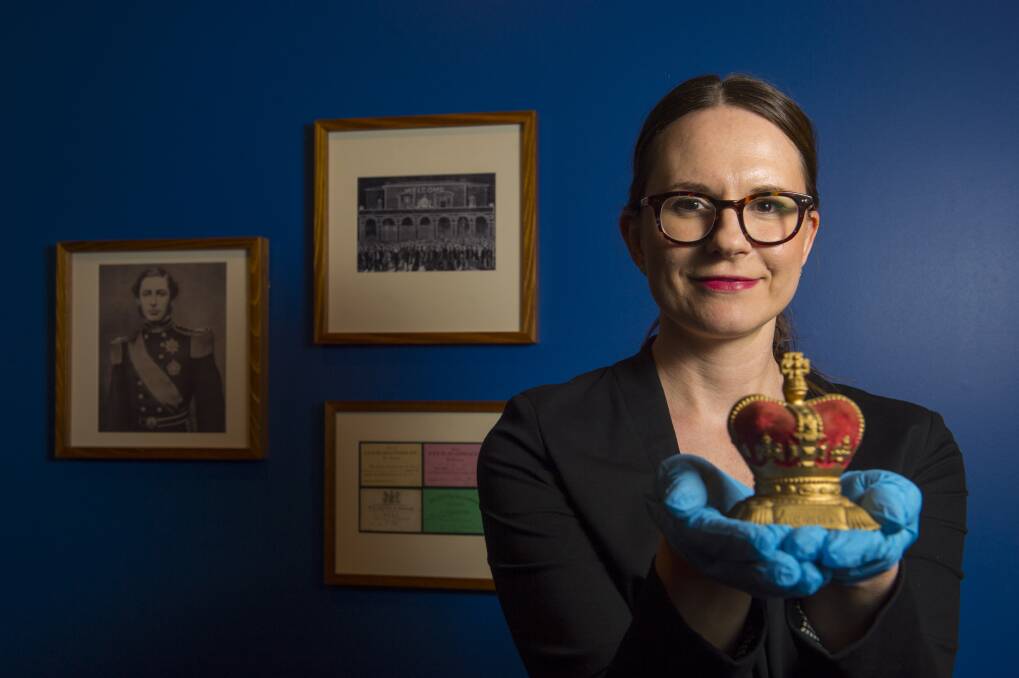 ON SHOW: Emma Busowsky-Cox has curated the Rule Britannia, the Golden City: Royal visits to Bendigo exhibition at the Post Office Gallery. Picture: DARREN HOWE
