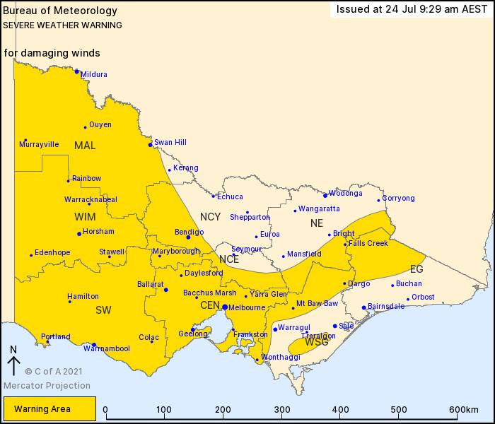 Weather warning on Saturday morning. Picture: BOM