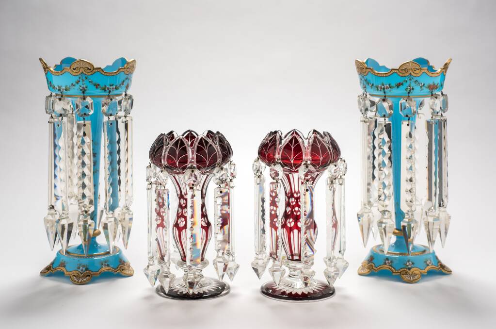 QUIRKY: Lustre pairs, 1880–90, decorative glass. Collection Bendigo Art Gallery. Bequest of Mr and Mrs HS Seymour 1969.  Photo: IAN HILL