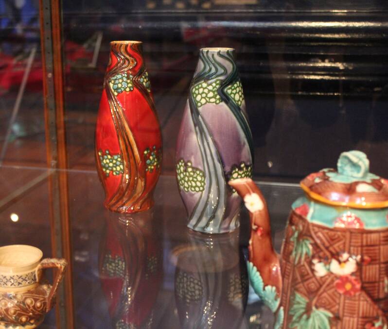 GIFTED: Mintons (est. 1793) Great Britain Secessionist ware vases (n.d.), Ceramic Bendigo Art Gallery Collection. Gift of Dr Robert Wilson and Mr Colin James Lane.