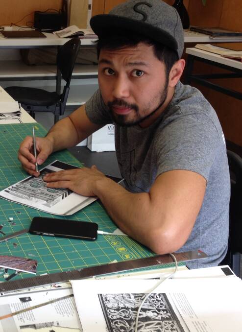 ARTIST: Ryan Villamael at work in the VAC artist in residence studio.