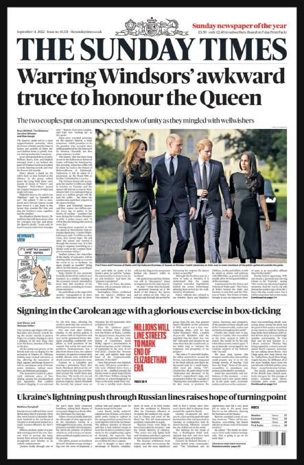 The Sunday Times: "Warring Windsors' awkward truce to honour the Queen".