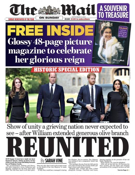 The Mail on Sunday reports the "show of unity a grieving nation never expected to see".