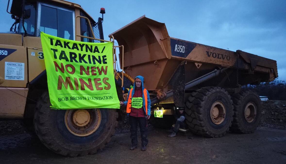 FIGHT CONTINUES: Environmental activists chained themselves to machinery at the mine this week. Picture: Supplied / Bob Brown Foundation