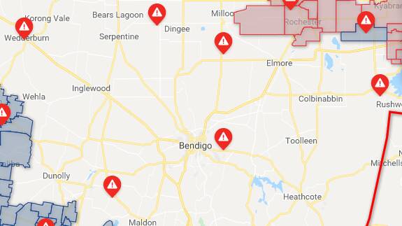Power outages in central Victoria at 6.30pm. Map: Powercor
