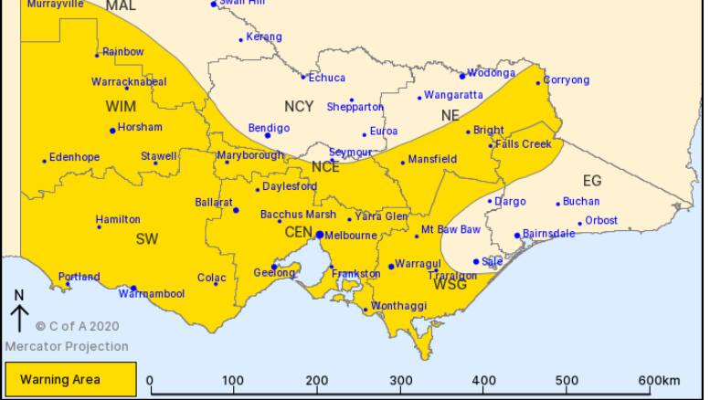 The warning issued at 10.38am on Friday. Map: Bureau of Meteorology