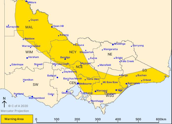 An updated weather warning issued just before 3pm. Picture: BUREAU OF METEOROLOGY