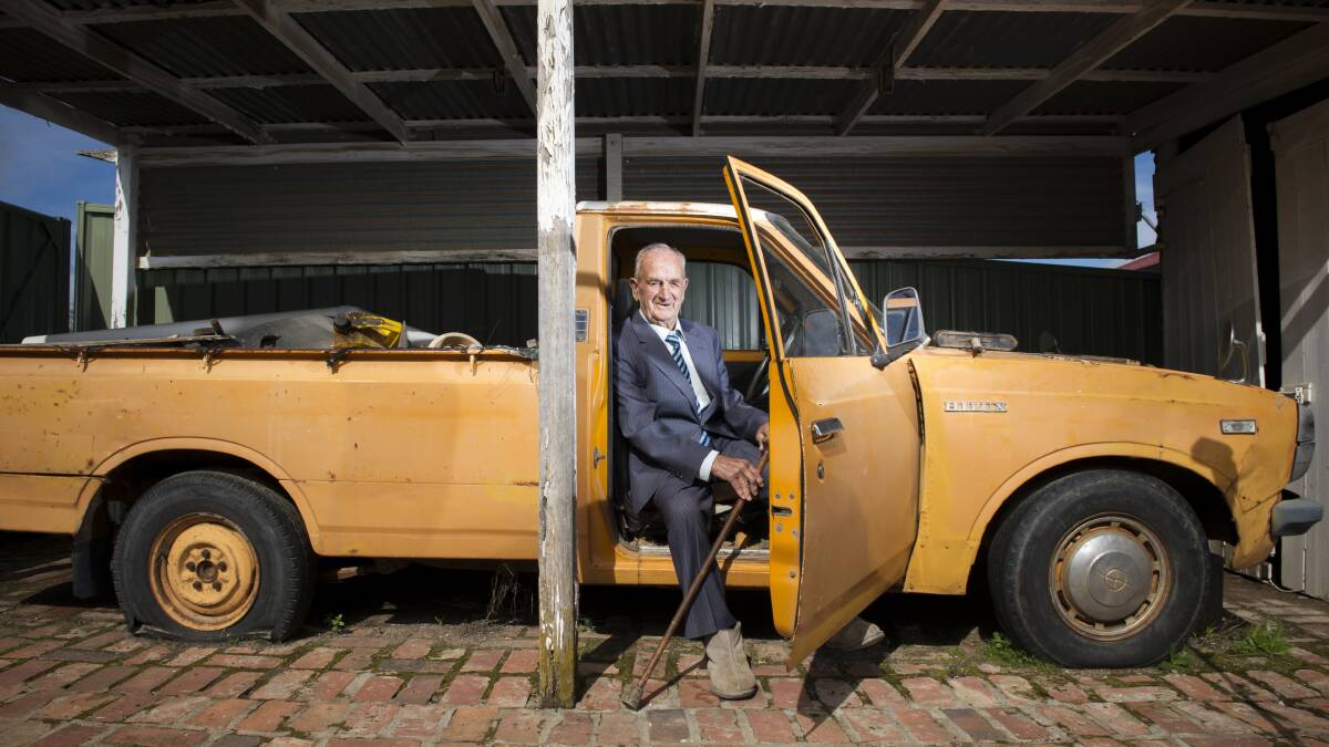HAPPY BIRTHDAY: Harold Toma on his 100th birthday in 2016, he still sits in his beloved ute when the sun is out. Picture: DARREN HOWE