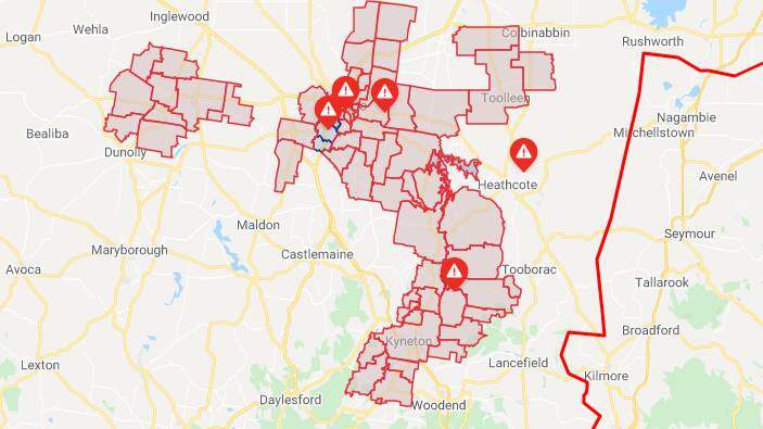 The outages shortly before 4pm Wednesday. Map: Powercor