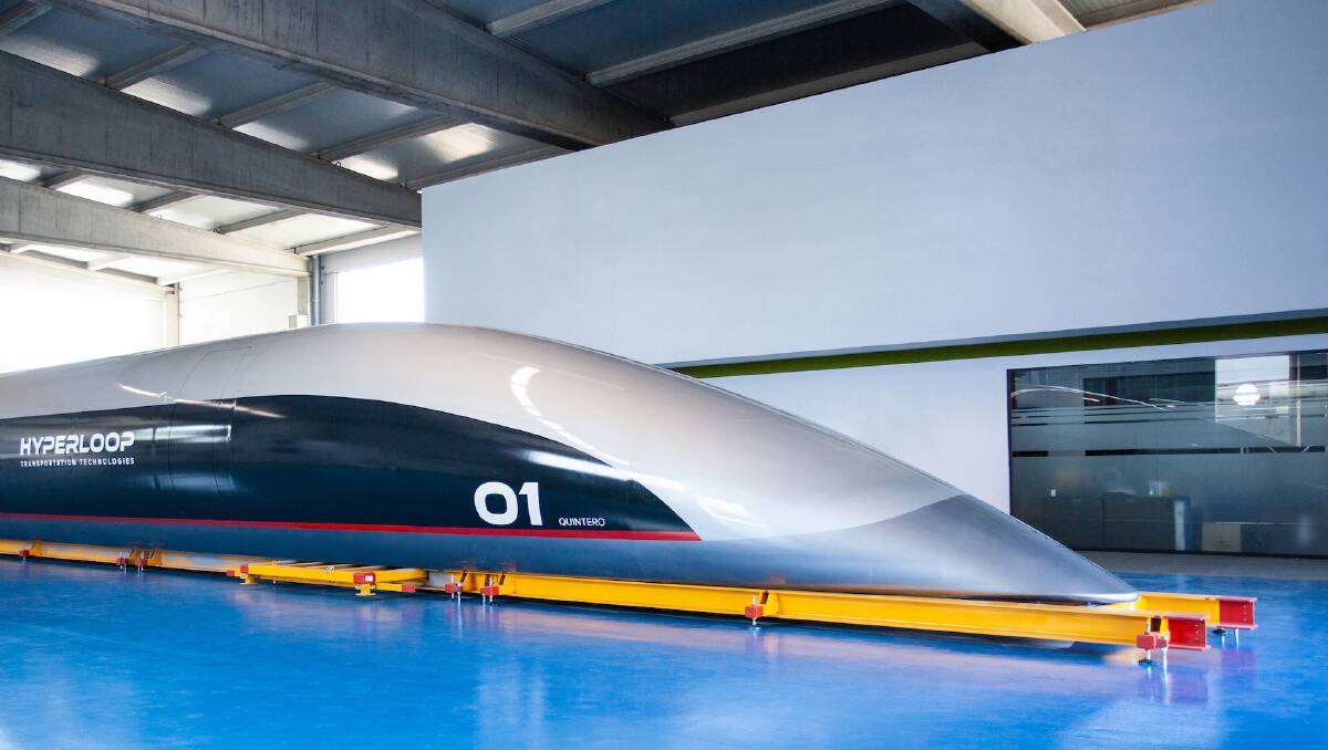 NEW TECH: A hyperloop pod would be suspended in a low-pressure tube. Picture: Hyperloop Transportation Technologies
