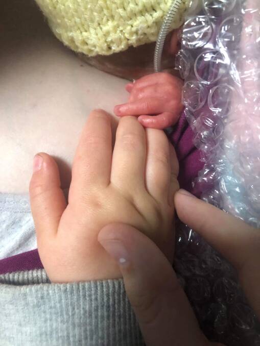 Harper and Imogen's hands at one week. Picture: supplied