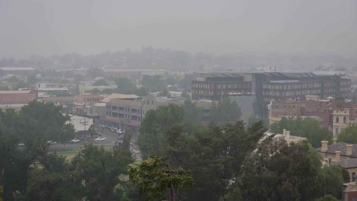 Smoke haze over Bendigo on Monday morning. Picture: BRENDAN McCARTHY