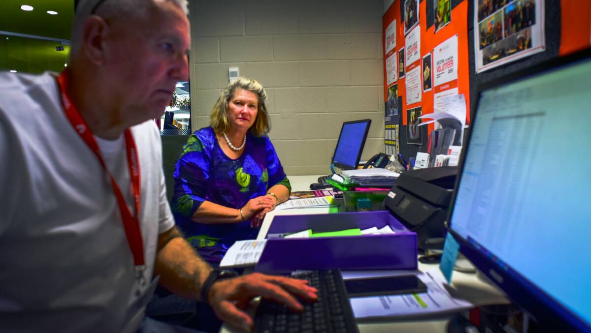 FUTURE FEARS: Volunteer Steven Coles with Bendigo Volunteer Resource Centre manager Helen Yorston has fears for the future of the service. Picture: BRENDAN McCARTHY