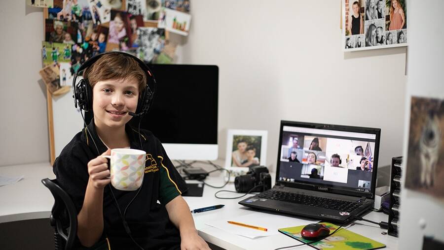 Jayd Wignall is loving how much tea he can drink learning from home. Picture: Jules Wignall