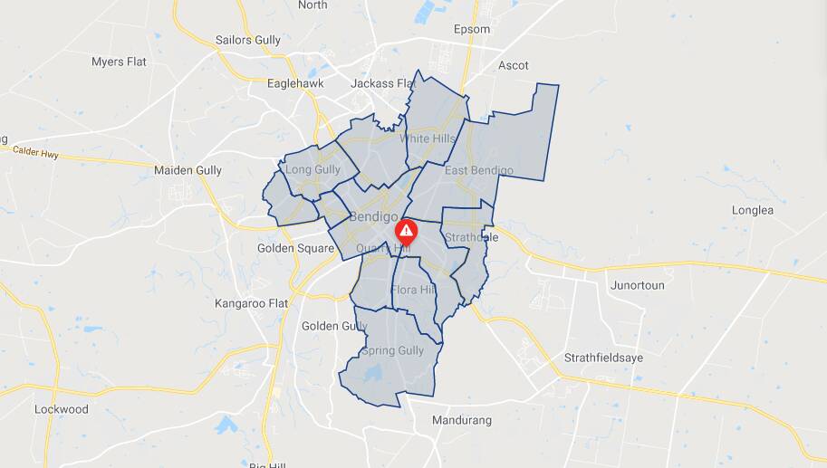 Power outages in Bendigo. Map: Powercor.