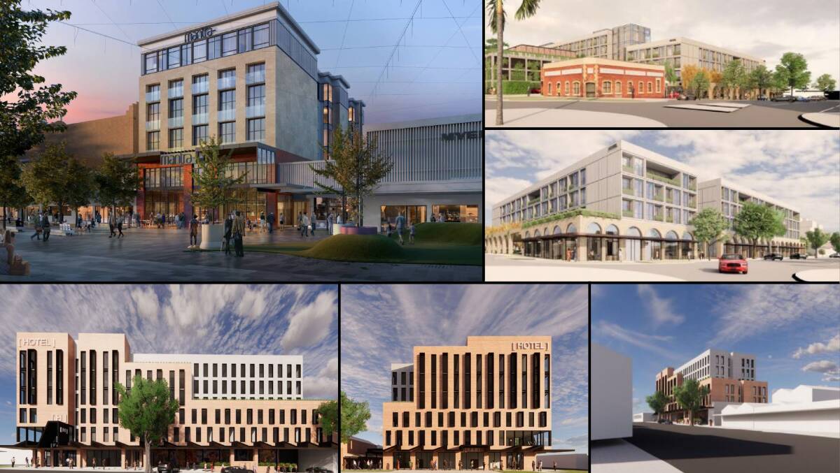 Artists impressions of the three hotels planned for Bendigo's centre. Images: supplied