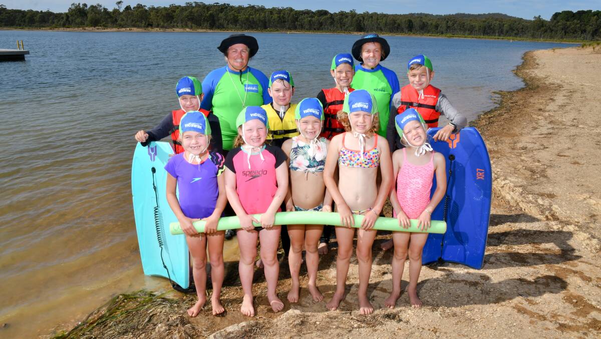 Children ready to take to the waters of Crusoe Reservoir for their swimming lessons. Picture: NONI HYETT