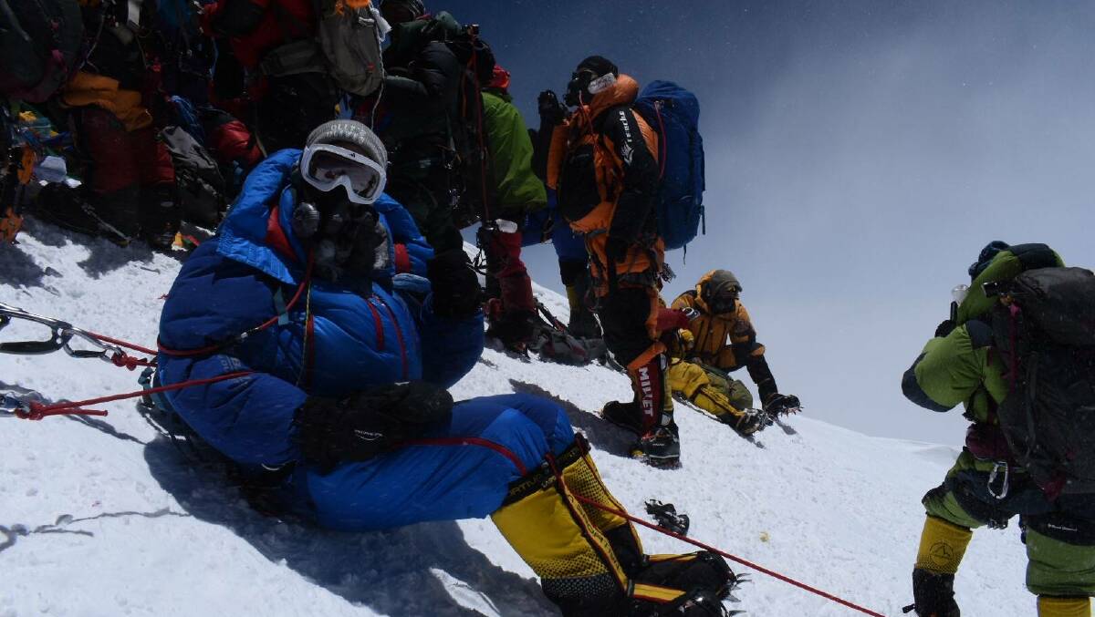 Sam McMahon reaches the summit of Everest. Picture: supplied.