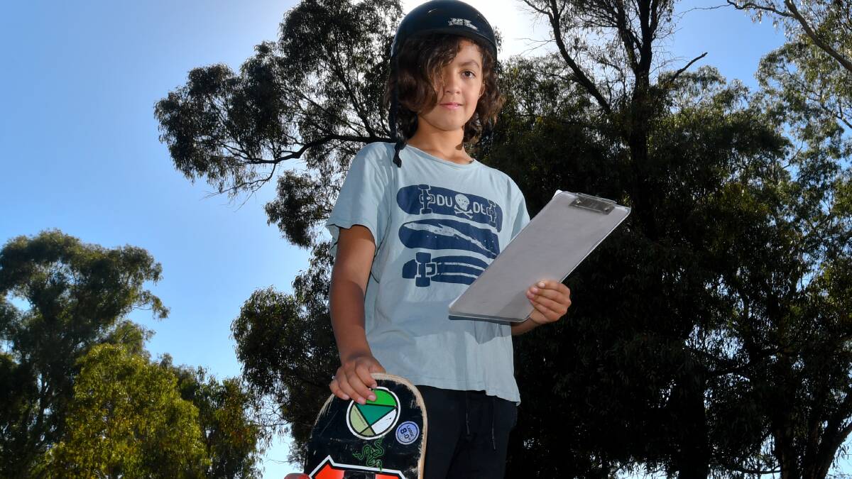 Ten-year-old Salva McIntosh is petitioning for a skate park in Quarry Hill. Picture: NONI HYETT