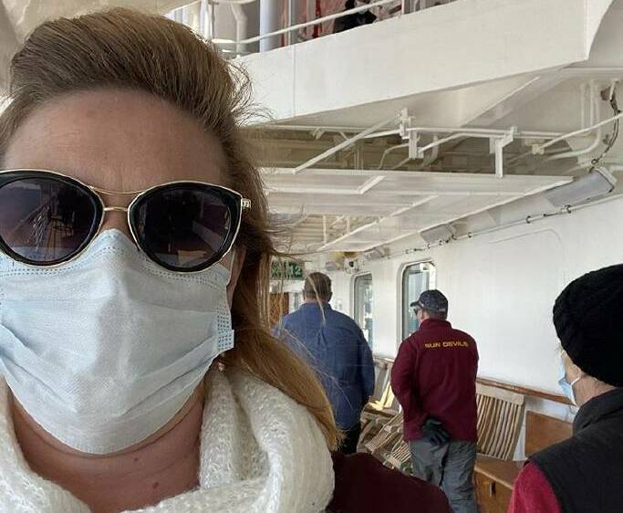 Laura Tangey masks up on board the Diamond Princess. Picture: supplied