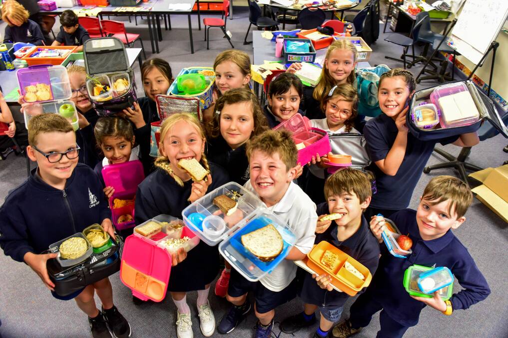 LUNCH READY: Students from Camp Hill Primary enjoy their lunch, plastic free. Picture: BRENDAN McCARTHY