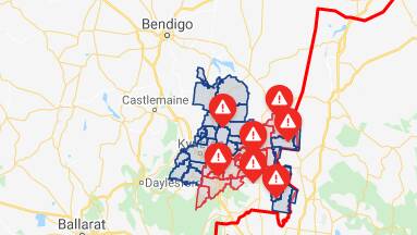 Outages at about 4pm on Saturday. Map: Powercor