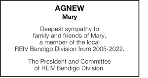 Agnew 
Mary 
Deepest sympathy to
 family and friends of Mary,
