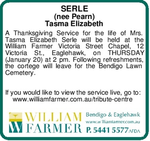 SERLE
(nee Pearn)
Tasma Elizabeth
A Thanksgiving Service for t