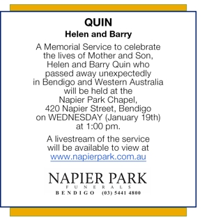 QUIN 
Helen and Barry 
A Memorial Service to celebrate
the liv