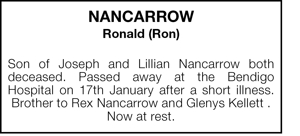Nancarrow 
Ronald (Ron) 
Son of Joseph and Lillian Nancarrow b