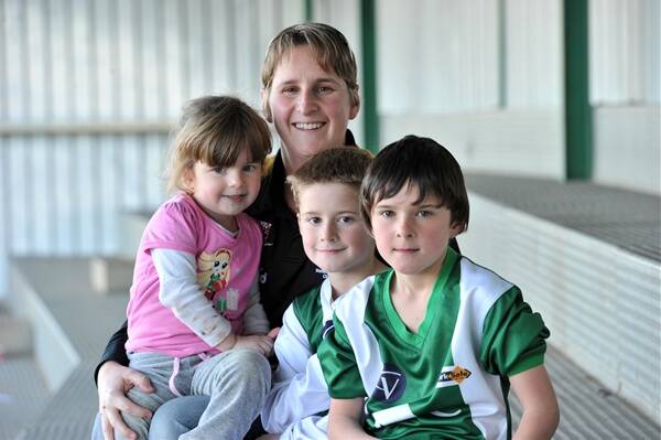 fan club: Bendigo Thunder forward Cherie O’Neill’s biggest supporters are her children, Katrina, Joshua and Mitchell. Picture: JIM ALDERSEY