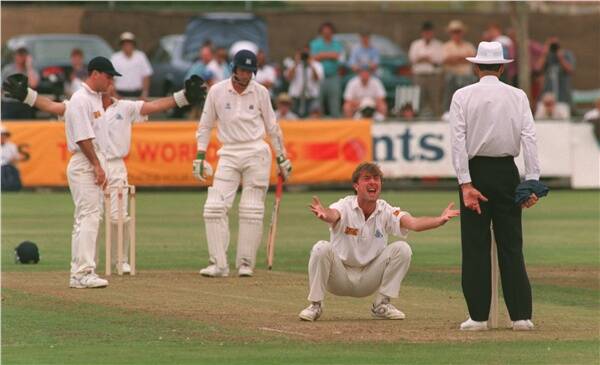 England spinner Phil Tufnell unsuccessfully appeals for the wicket of Dean Jones at the QEO in 1995.