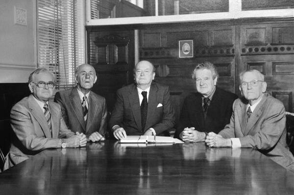 SAVIOURS: When Loong was retired in 1970 this commitee was formed to buy a replacement – Sun Loong. Pictured are committee members J. Henderson, Cyril Michelsen, Allen Guy, Jock Granter and L. Cohn.