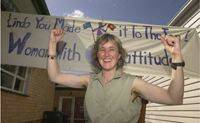 BANNER YEAR: Just returned from Antarctica, Linda Beilharz with her welcome-home sign made by neighbours.