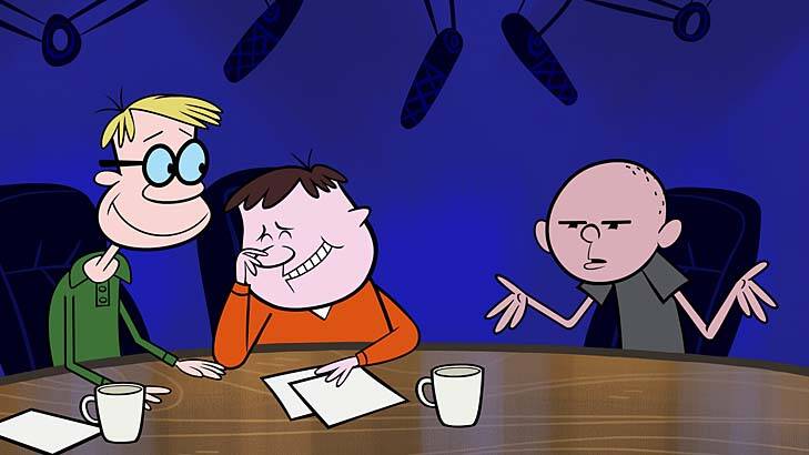 A scene from <i>The Ricky Gervais Show</i> - with Karl Pilkington on the right.