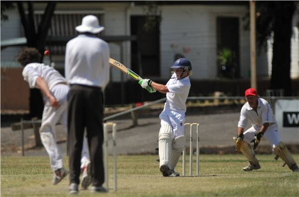FOUR: Darcy Geyer hits another boundary in his innings of 58 for Bendigo Gold. Picture: NICK McGRATH