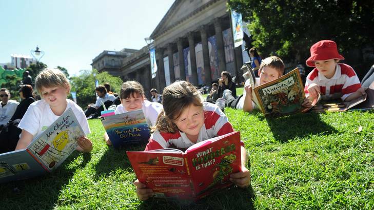 Children tumble into reading at the Children's Book Festival in Melbourne this year.
