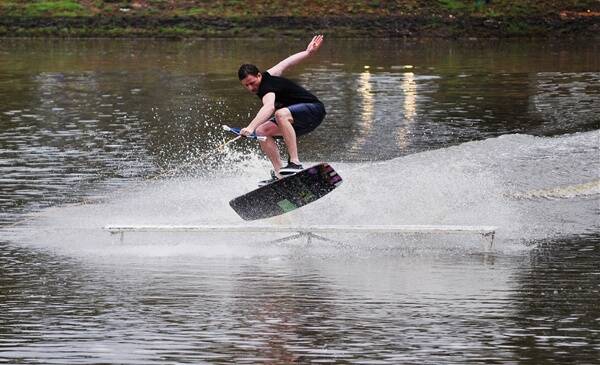 MAKING A SPLASH: Justin Castles struts his stuff on the wakeboard at Beischer Park at Strathdale.