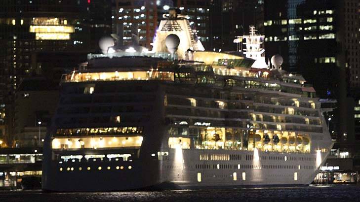Mega cruise ship ... <em>Radiance of the Seas</em> docked in Sydney Harbour.