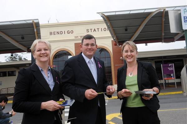 regional push: Maree Edwards, Daniel Andrews and Jacinta Allan at the Bendigo railway station.