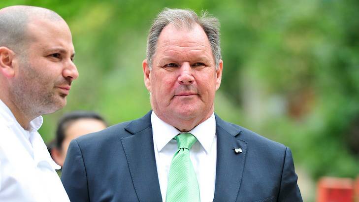 Green thumbs ... lord mayor Robert Doyle, with celebrity chef George Calombaris, announced a new park and market garden on a vacant block Collins Street.