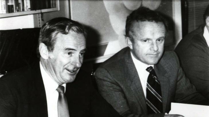 Opposition leader Bill Hayden and senator John Button in 1982.