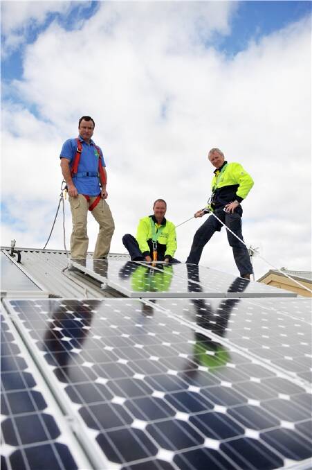 Energy Matters’ Jan Stockley, Russell Broad and Jim Donegan install the first system in Strathfieldsaye.