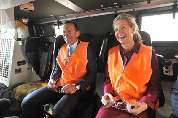 Tony Abbott inside a Bushmaster with Senator Bridget McKenzie 