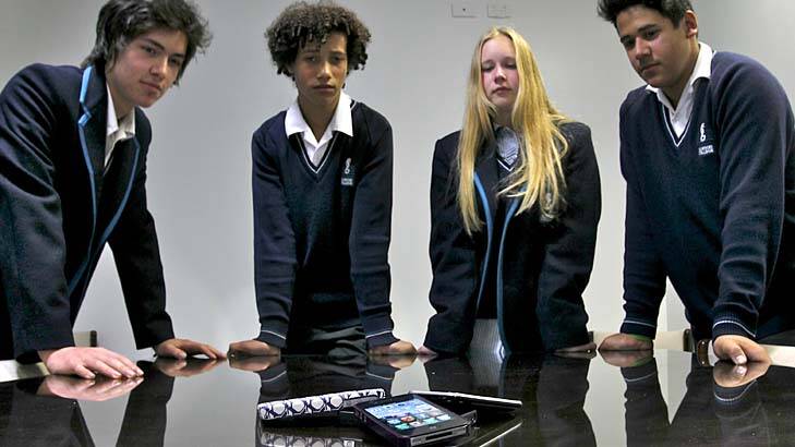 Against the tide ... students, from left, Oscar Swift, Sol Charles, Taylah Armitage and Isaiah Masefau, are keen to change their habits.